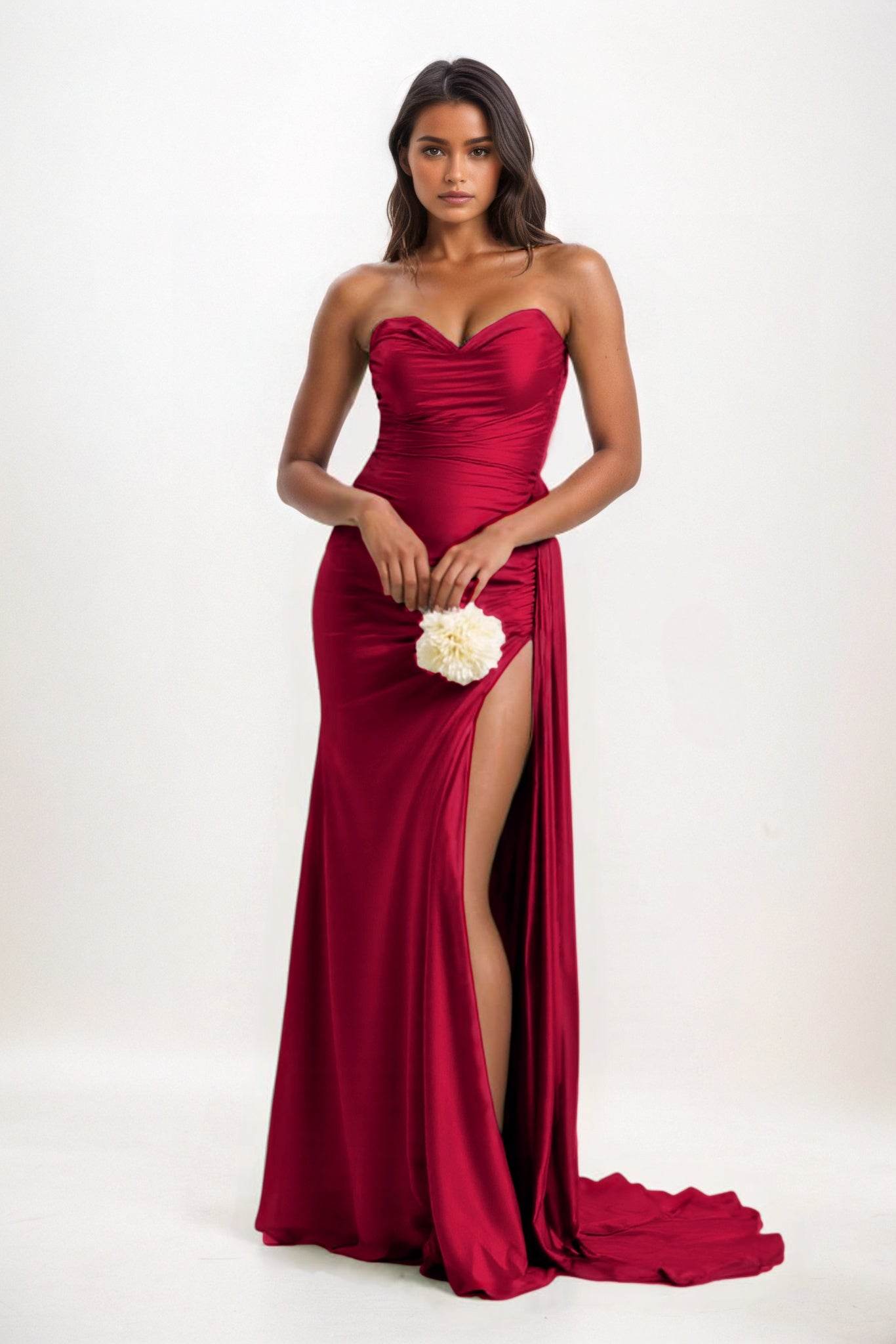 Sheath-Column Court Train Luxe Satin Bridesmaid Dress CB0835 - COCOMELODY